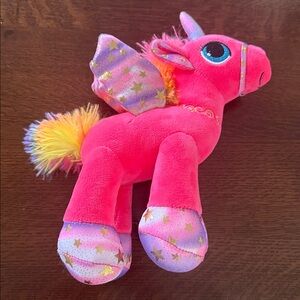 Linzy Toys Hot Pink Unicorn Pegasus Plush Winged Stuffed Animal. approx 11”
